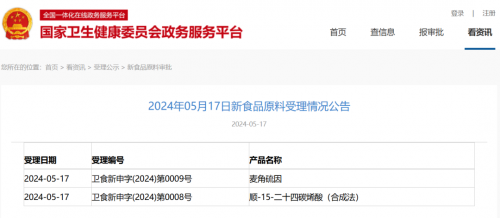 国家卫生健康委员会公布“麦角硫因”受理情况